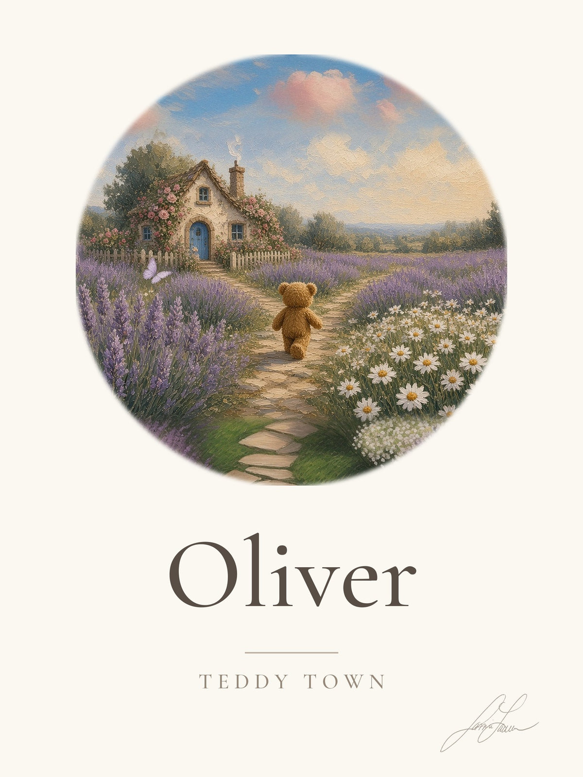 Personalized Teddy Town Name Print - Cottage Path by Jamie Lawrence