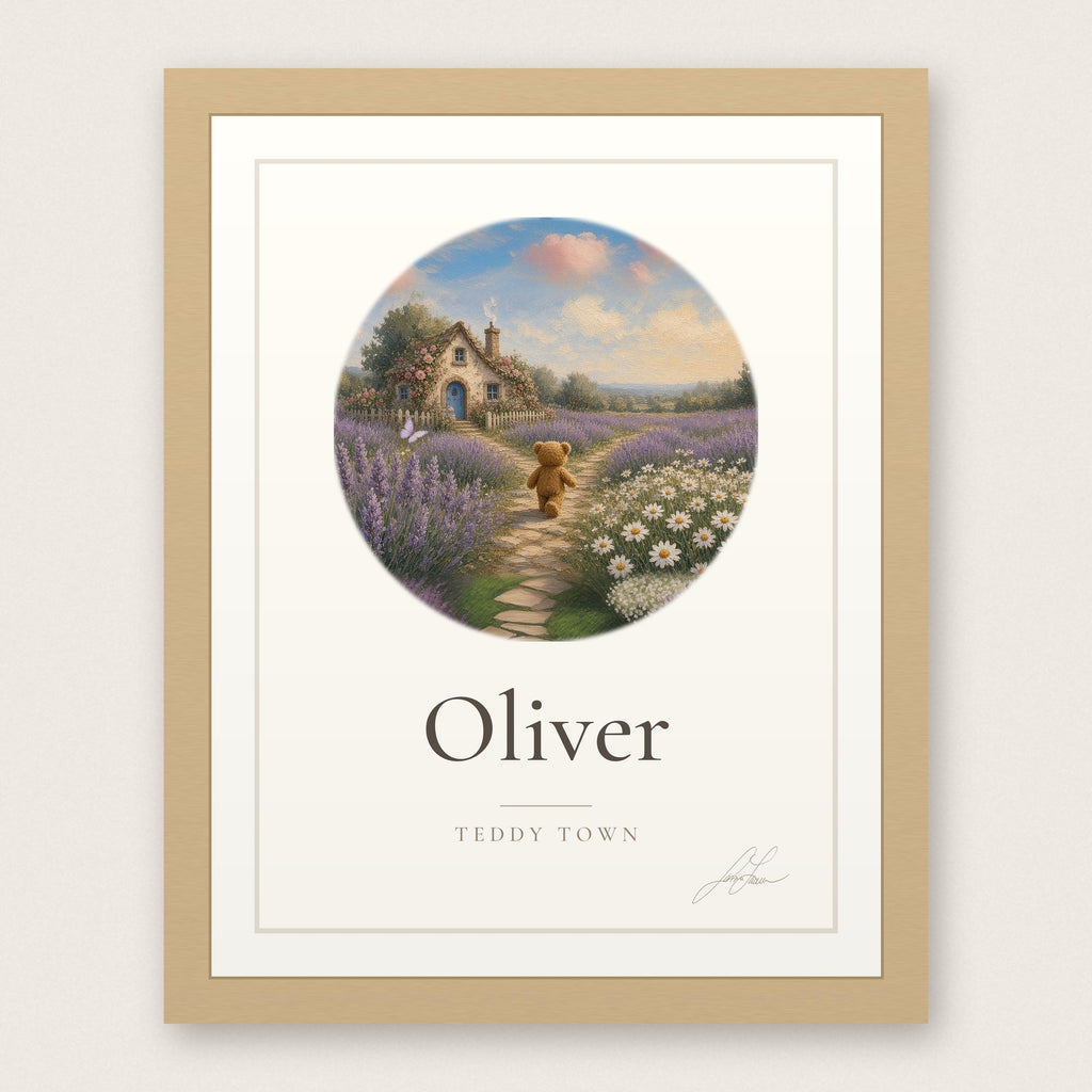 Personalized Teddy Town Name Print - Cottage Path by Jamie Lawrence