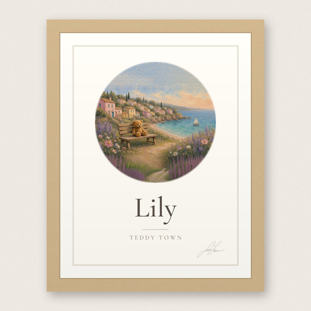 Personalized Teddy Town Name Print - Seaside Village by Jamie Lawrence