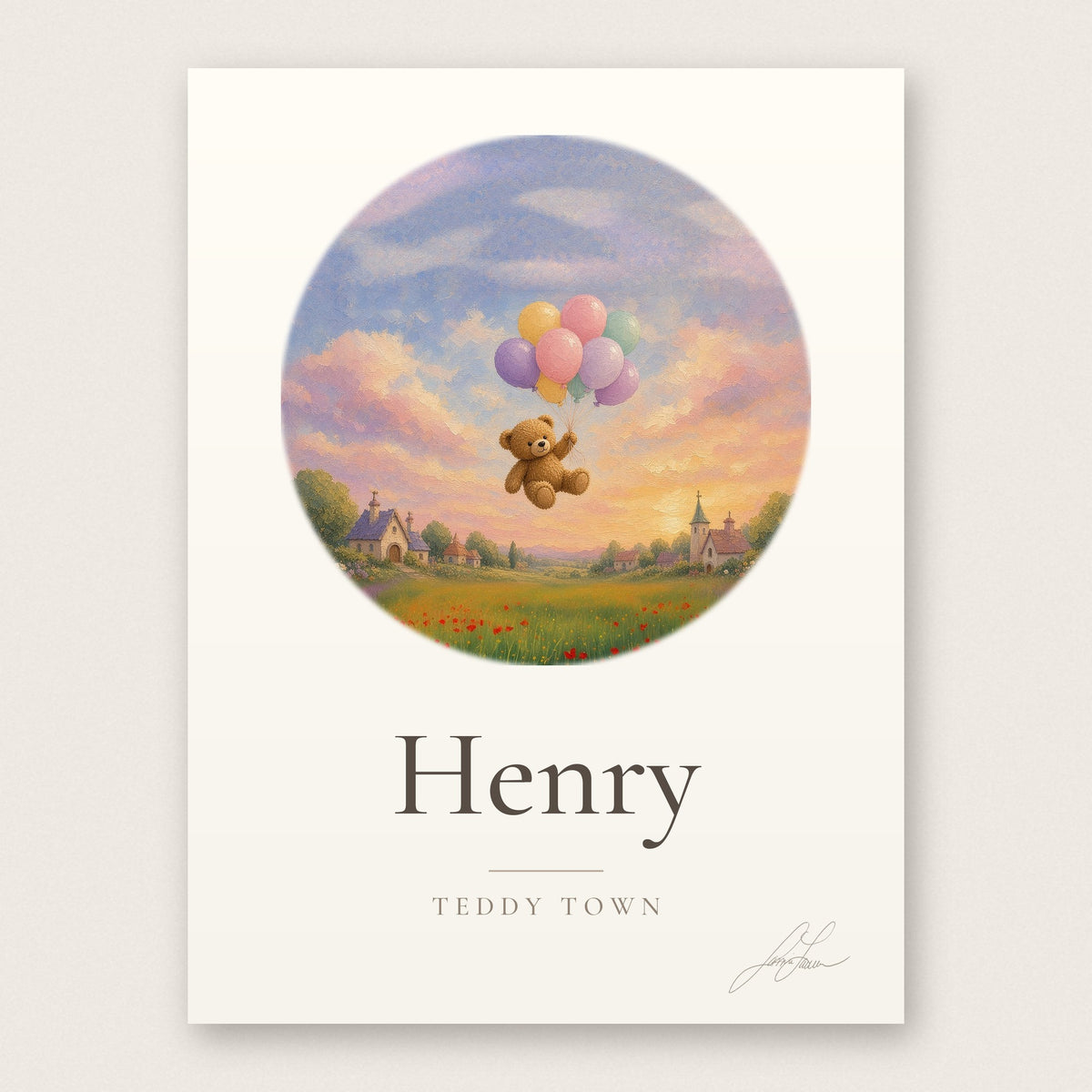 Personalized Teddy Town Name Print - Balloons by Jamie Lawrence