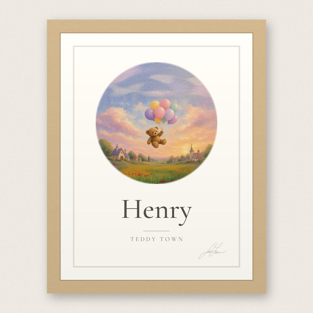 Personalized Teddy Town Name Print - Balloons by Jamie Lawrence