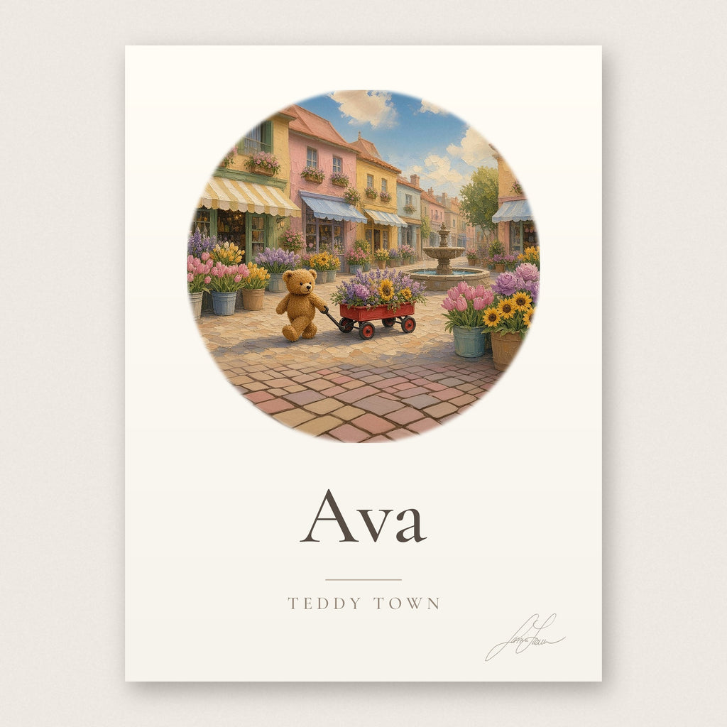 Personalized Teddy Town Name Print - Flower Market by Jamie Lawrence