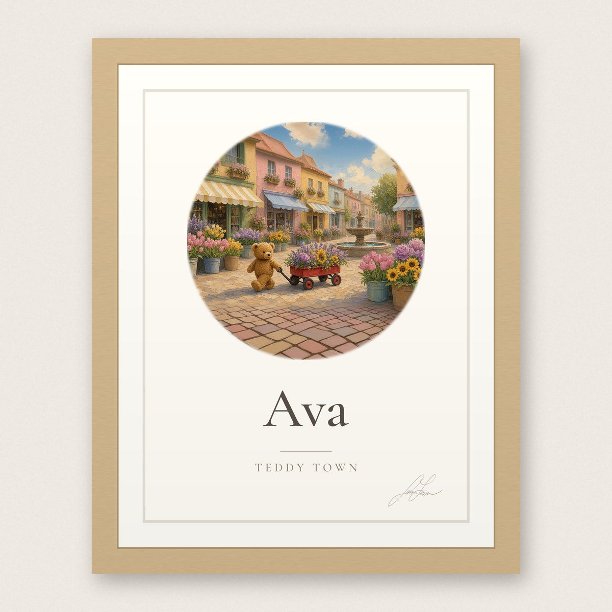 Personalized Teddy Town Name Print - Flower Market by Jamie Lawrence