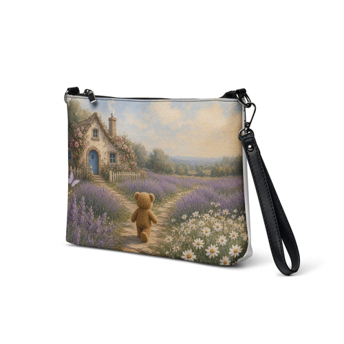 Cottage Path Teddy Town crossbody bag by Jamie Lawrence, front angle