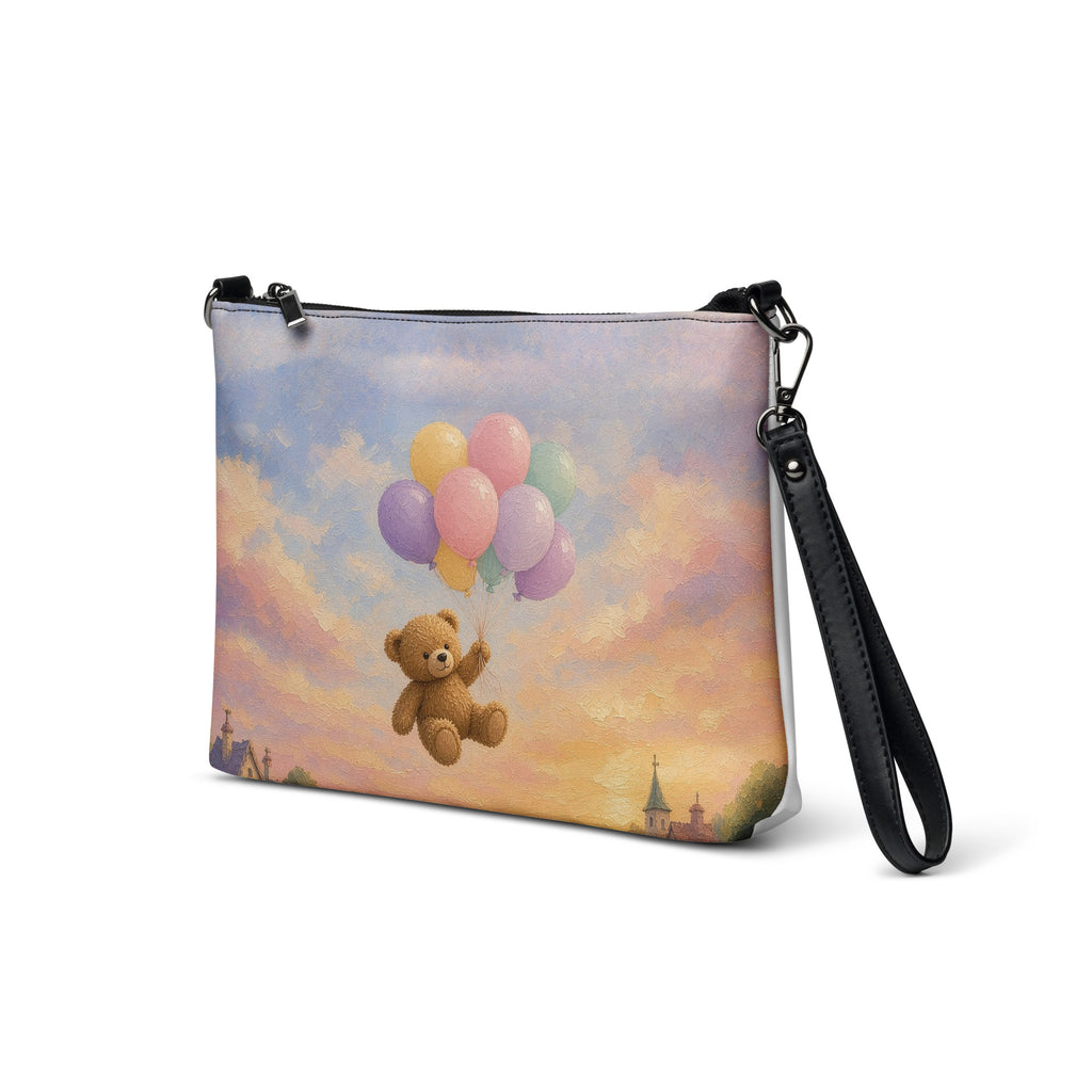 Up, Up and Away Teddy Town crossbody bag by Jamie Lawrence, front angle