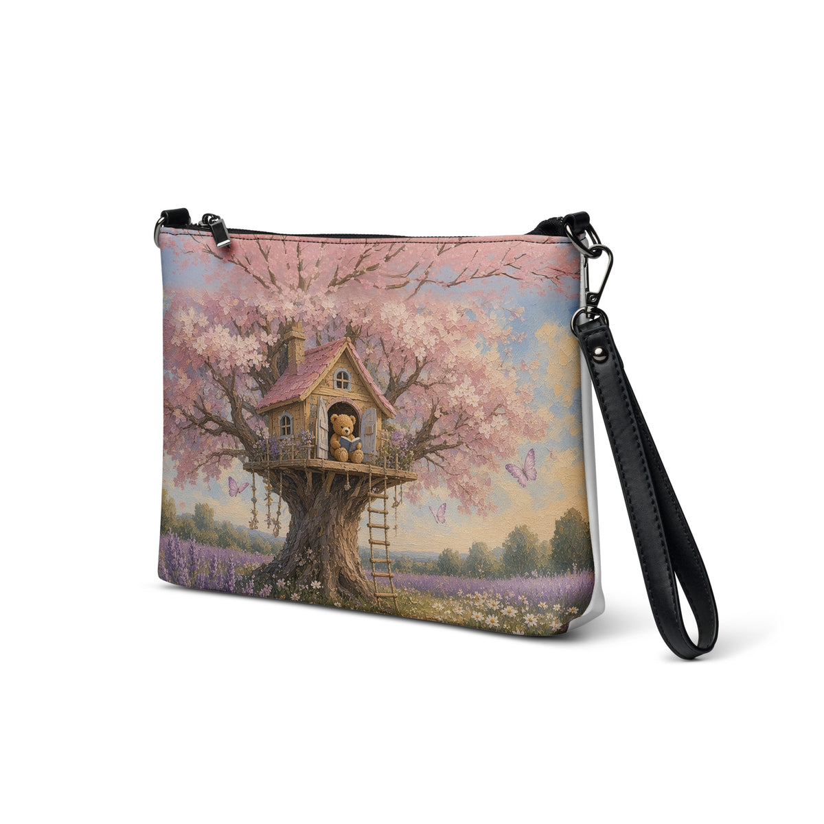 Blossom Treehouse Teddy Town crossbody bag by Jamie Lawrence, front angle