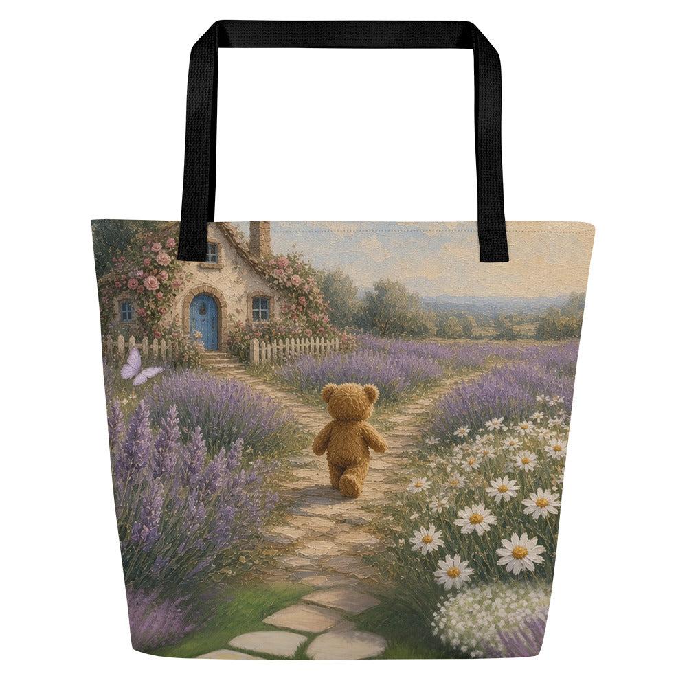 Cottage Path all-over tote by Jamie Lawrence with black handles