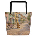 Little Town all-over tote by Jamie Lawrence with black handles