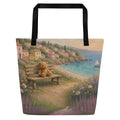Seaside Village all-over tote by Jamie Lawrence with black handles