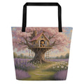 Blossom Treehouse all-over tote by Jamie Lawrence with black handles