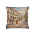 Little Town Teddy Town throw pillow by Jamie Lawrence, front