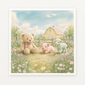 Farm Friends, Teddy & Farmyard, signed 18x18 nursery art print by Jamie Lawrence