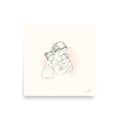 Room in My Heart, a fine-line drawing of a mother holding her baby girl with a little sister at her side, Beloved print by Jamie Lawrence, flat front view