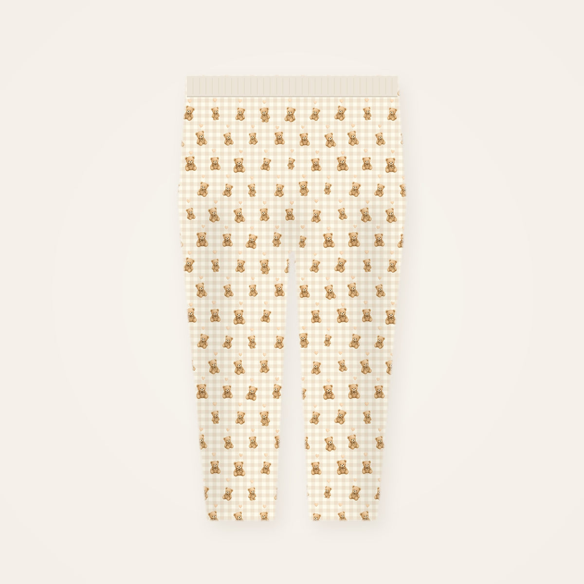 Gingham Teddy Kids Leggings laid flat