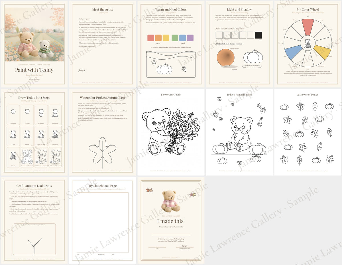 Paint with Teddy Art Kit, Fall Edition, Young Artists ages 6 to 8, all pages preview