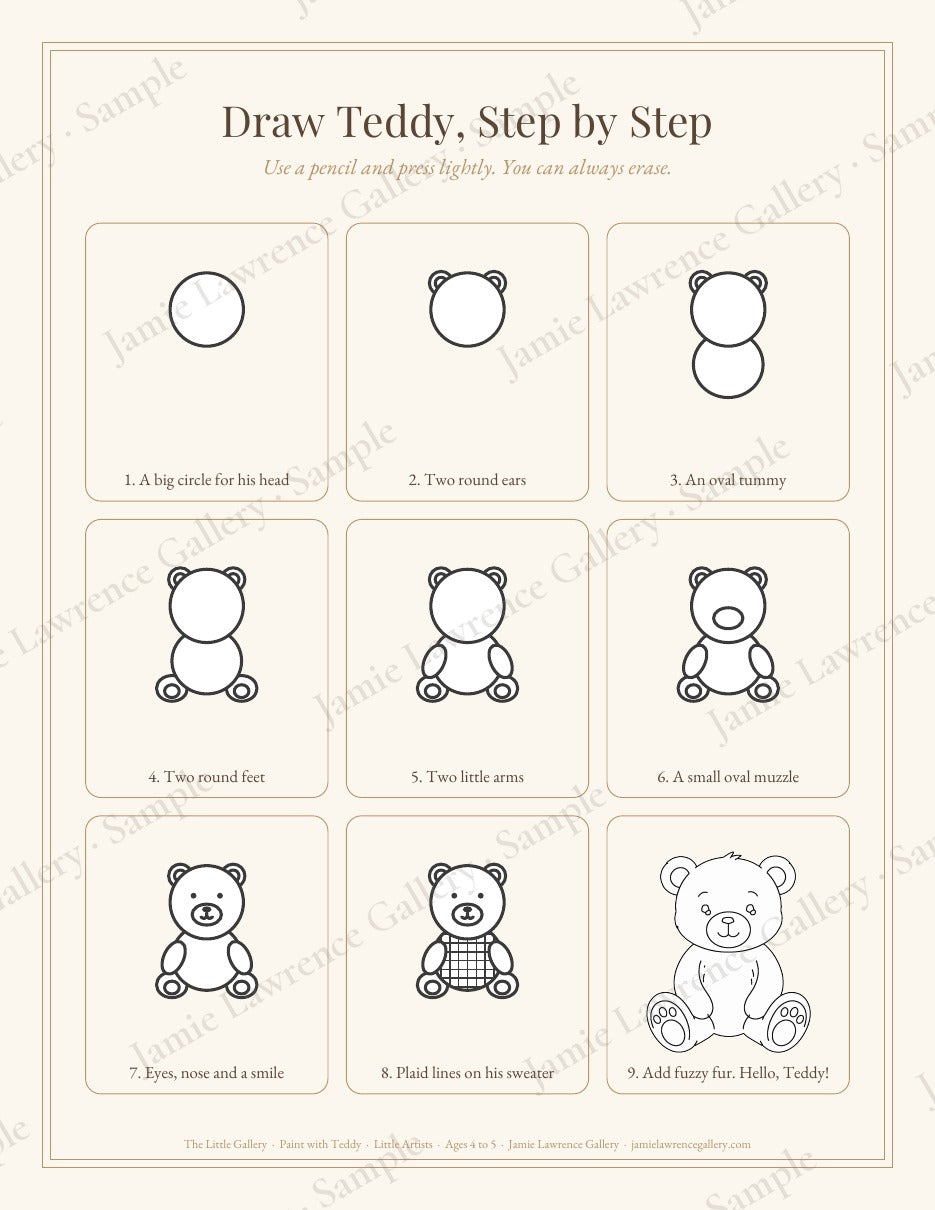 Paint with Teddy, Fall Edition, Little Artists ages 4 to 5: Draw Teddy step by step