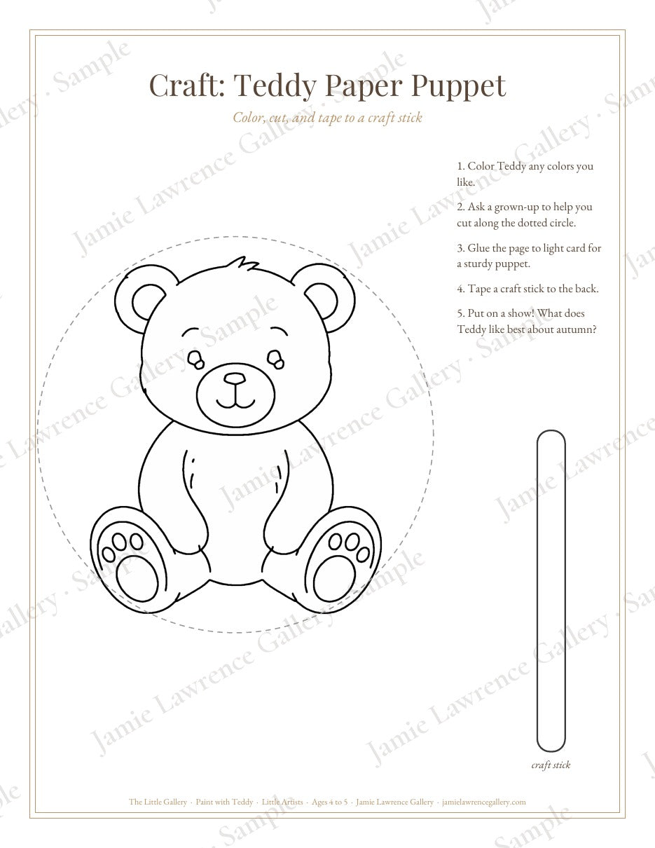 Paint with Teddy, Fall Edition, Little Artists ages 4 to 5: Teddy paper puppet craft