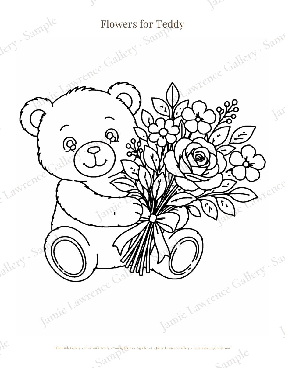 Paint with Teddy, Fall Edition, Young Artists ages 6 to 8: Flowers for Teddy coloring page