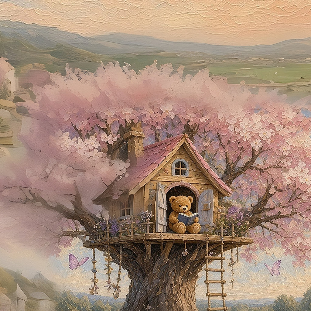 Detail of Teddy Town Wonderland: the blossom treehouse with a little bear