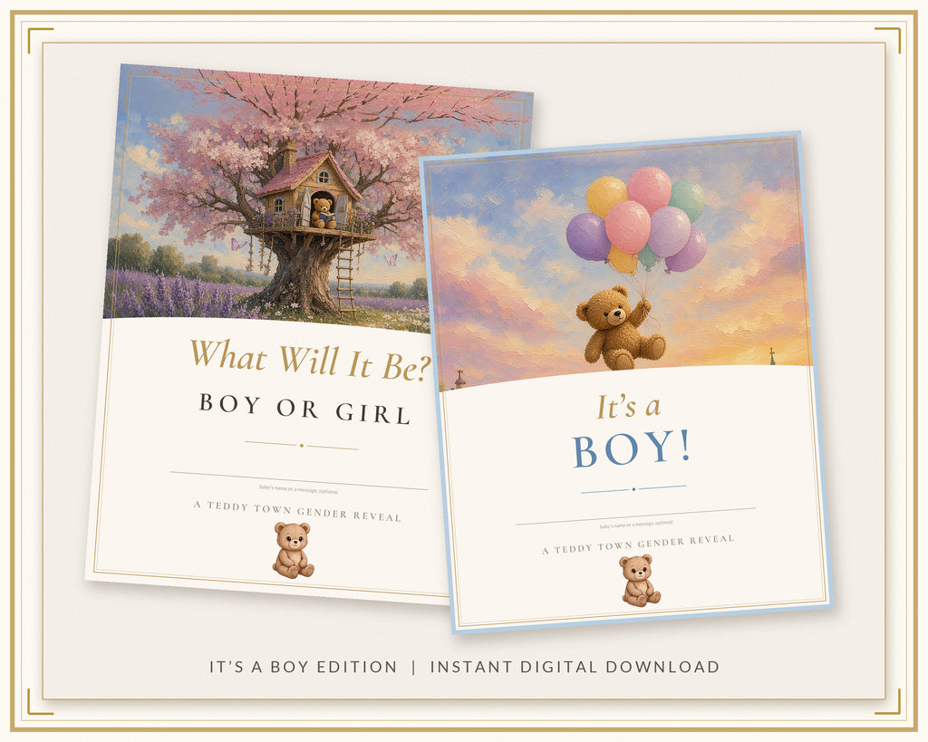 Teddy Town Gender Reveal Printable Kit, It's a Boy, by Jamie Lawrence Gallery