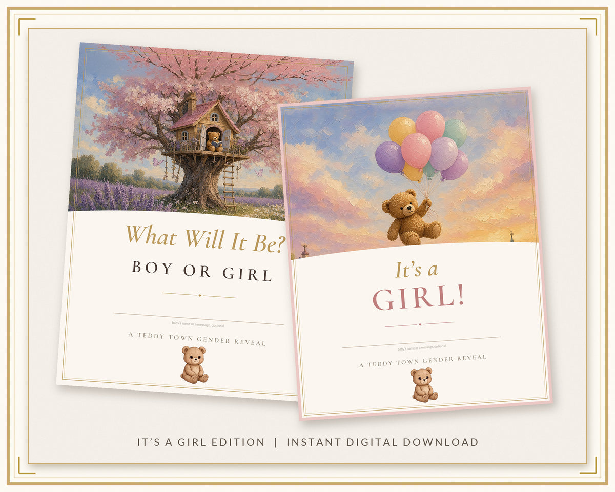 Teddy Town Gender Reveal Printable Kit, It's a Girl, by Jamie Lawrence Gallery