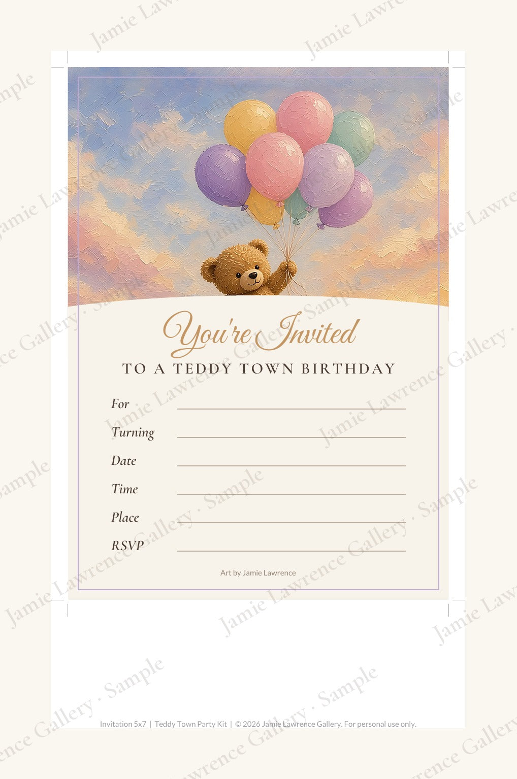 Teddy Town printable party kit: birthday invitation