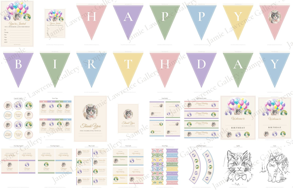 Whisker Lane Printable Party Kit, all pieces