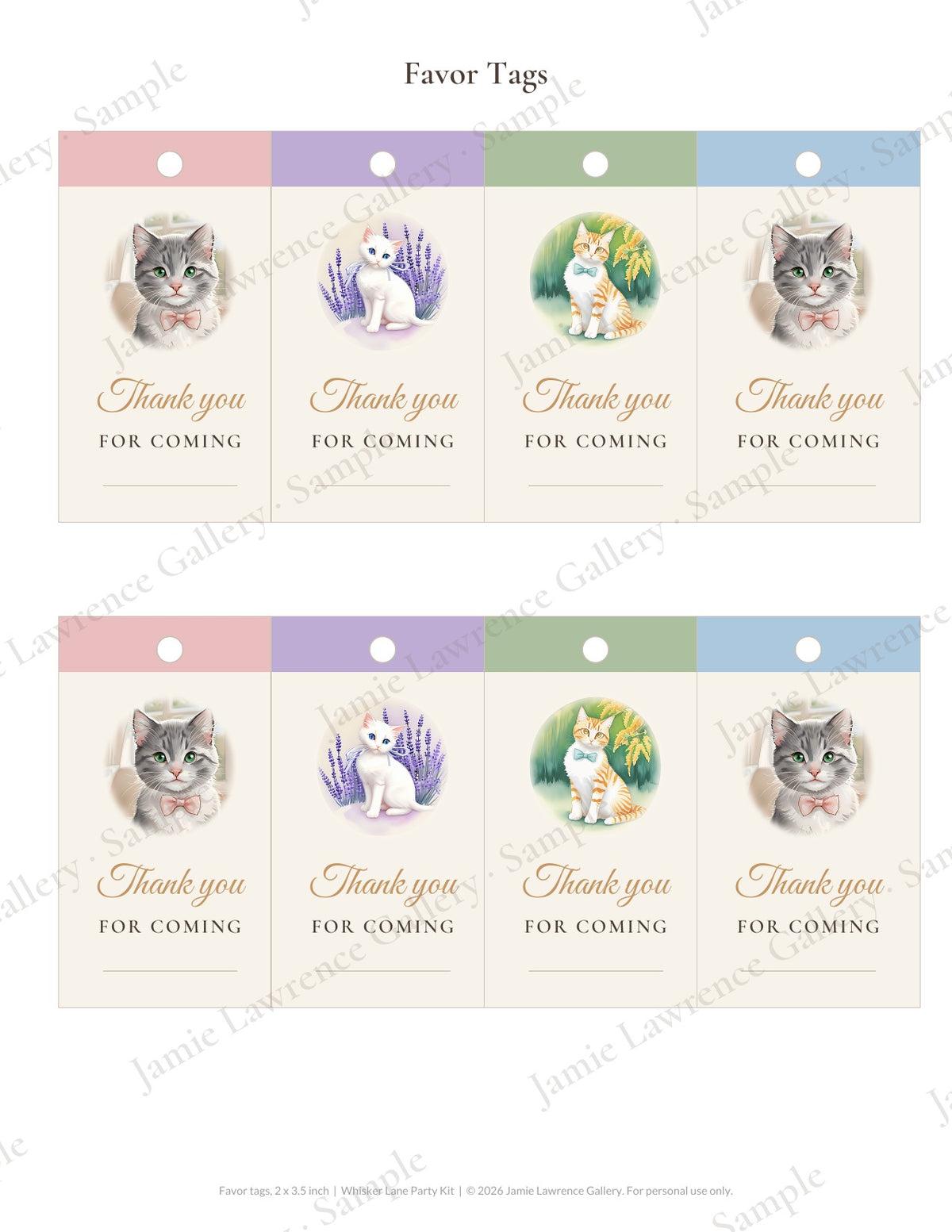 Whisker Lane printable party kit: favor tags
