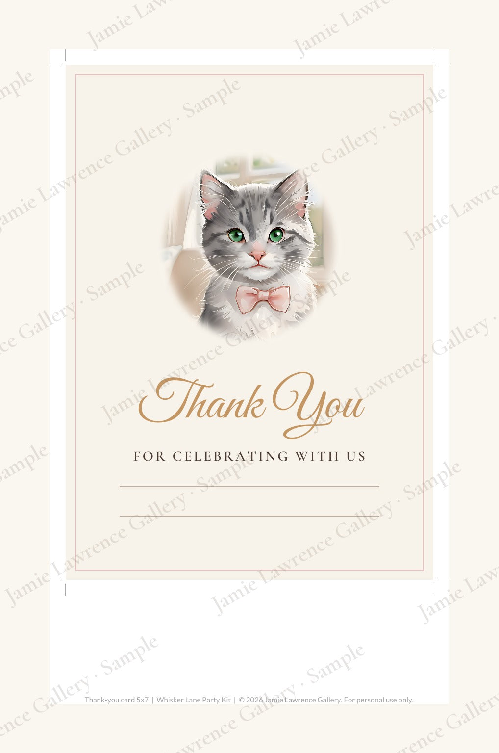 Whisker Lane printable party kit: thank-you card